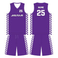 Wholesale Custom Breathable Basketball Wear Vest Shorts Set QUICK DRY Plus Size Retro Purple Printed V-neck Basketball Jersey