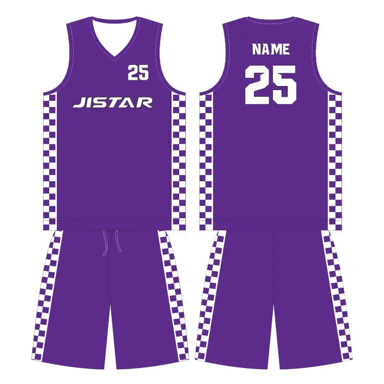 Wholesale Custom Breathable Basketball Wear Vest Shorts Set QUICK DRY Plus Size Retro Purple Printed V-neck Basketball Jersey