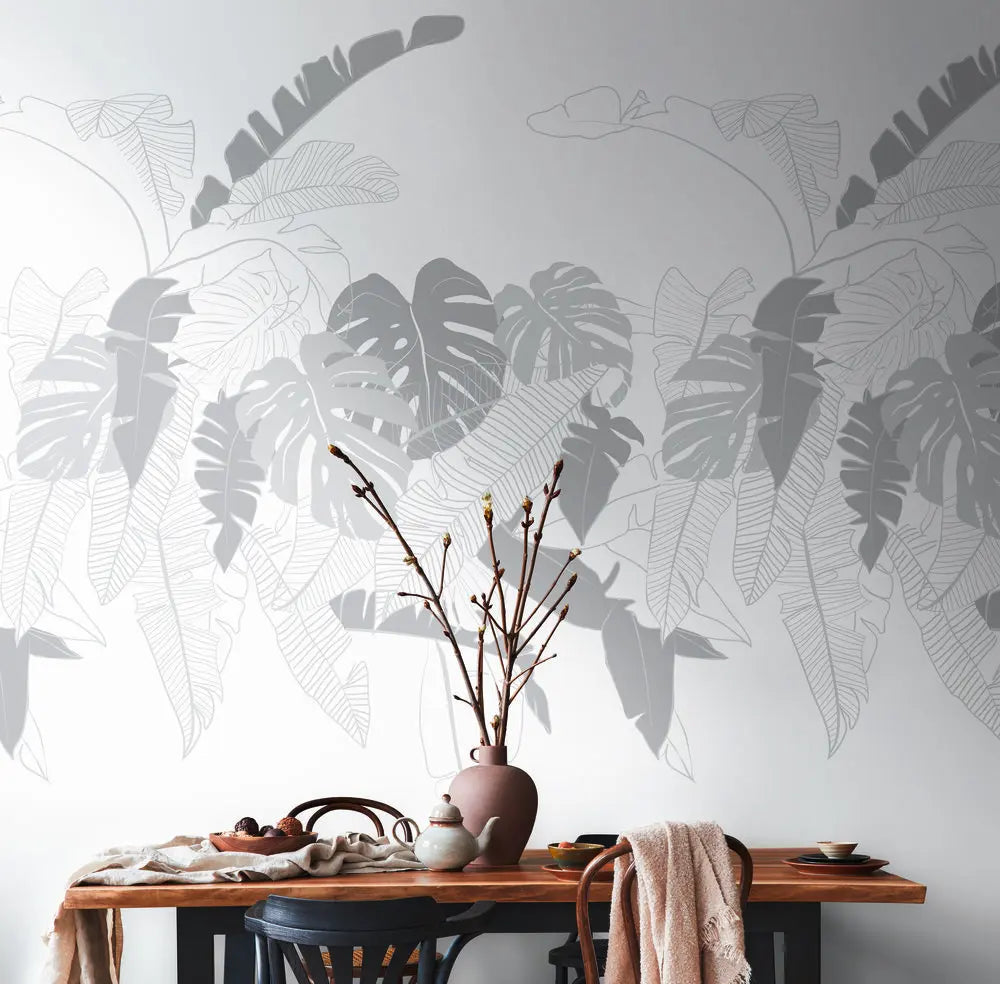 Made in Germany Photo Wallpaper Murals Jungle White Grey Non Woven Vinyl Premium Wall Mural Floral Large Format - 159 x 280 m