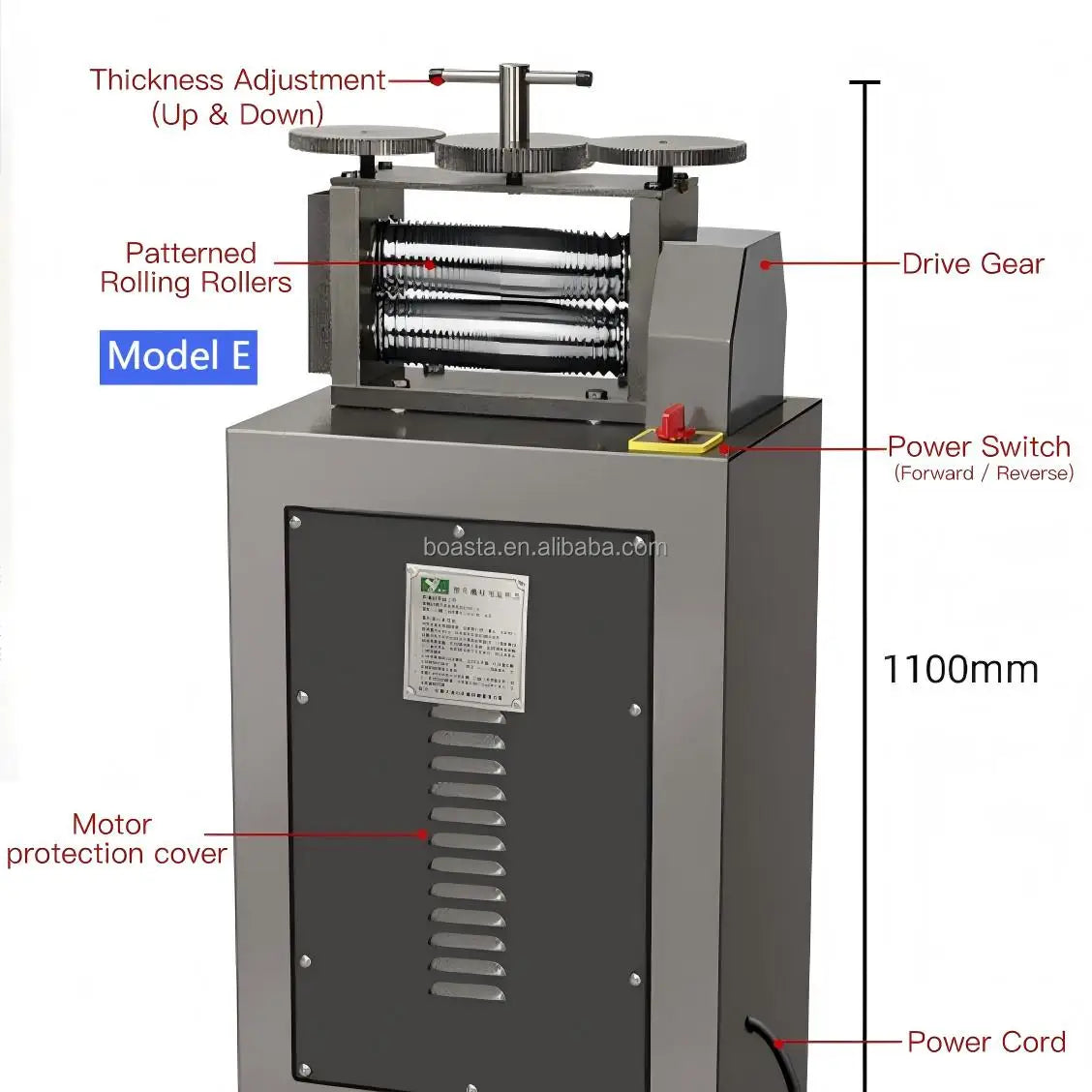 Boasta Square of Wire and Flat Sheet 1.5HP Jewelry Rolling Mill with Oval Profile Rollers 250mm Model-E