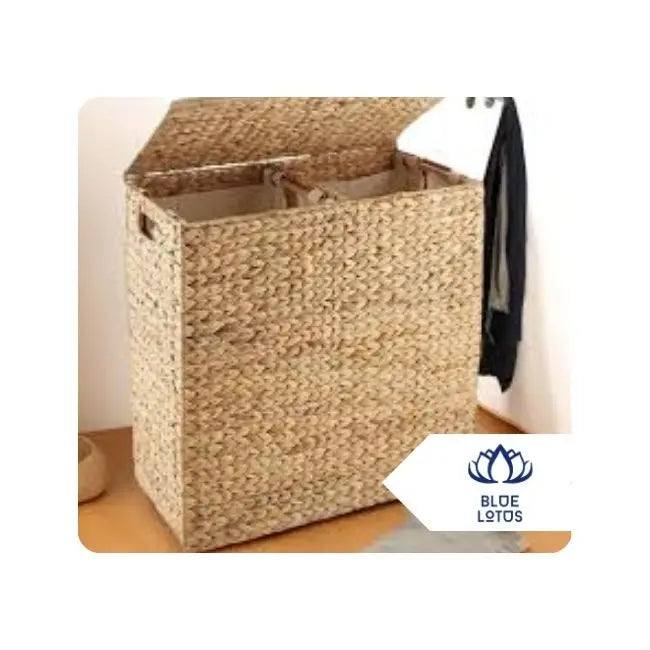 Rustic Water Hyacinth Storage Basket with Lid and Inner Lining from Blue Lotus Vietnam