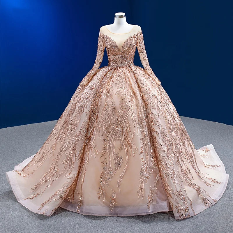 Jancember 222202 Fashion Long Sleeve Rose Gold Lace-up Evening Party Dresses