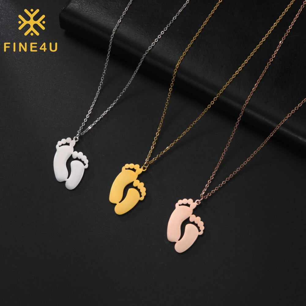 Personalized Necklace Glossy Stainless Steel Necklace Feet Pendant No Fading Jewelry Laser Engraving Blanks Jewelry
