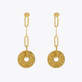 Latest 18K Gold Plated Stainless Steel Jewelry Paper Clip Wrinkled Round Drop Earrings PVD Waterproof for Women Earrings E241615