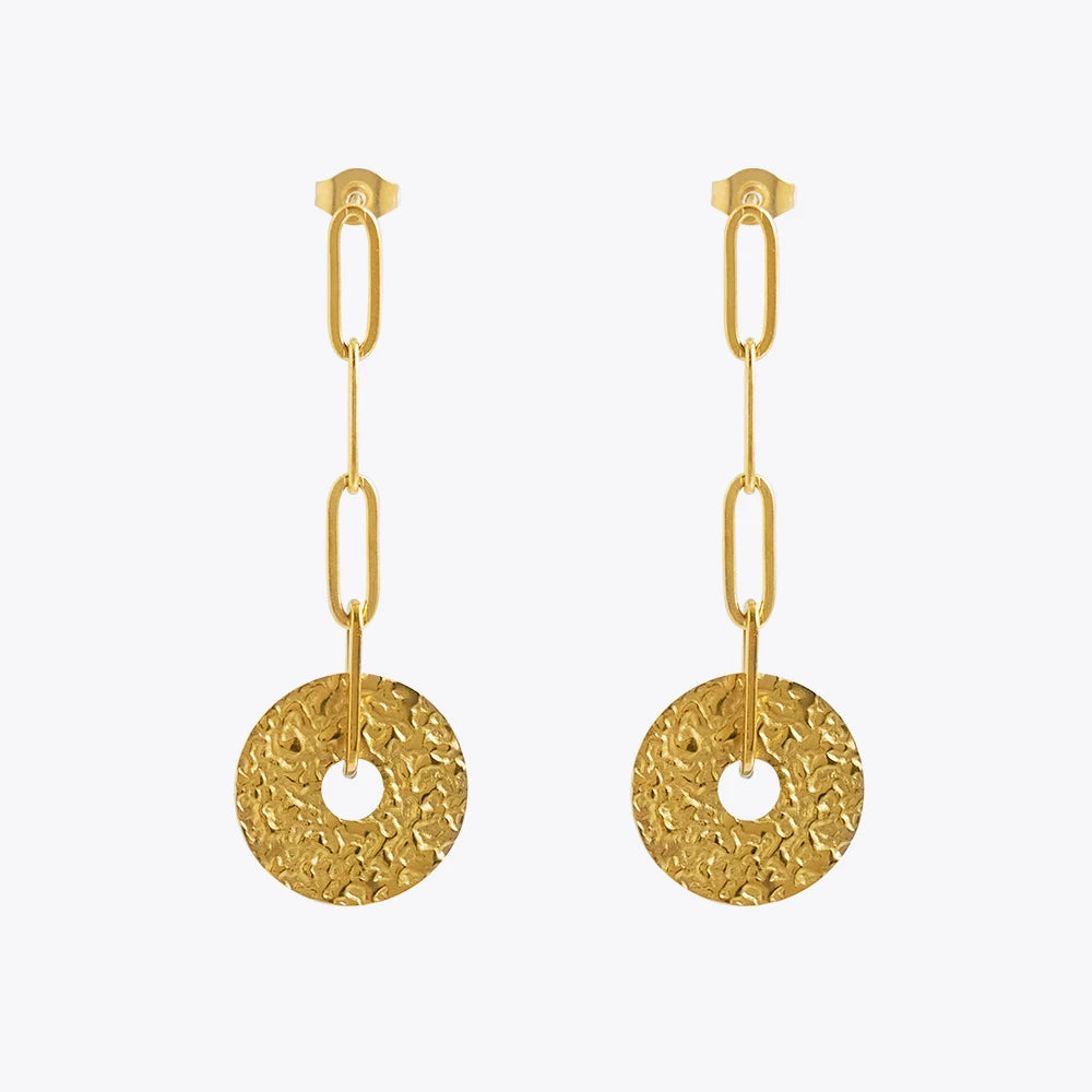 Latest 18K Gold Plated Stainless Steel Jewelry Paper Clip Wrinkled Round Drop Earrings PVD Waterproof for Women Earrings E241615