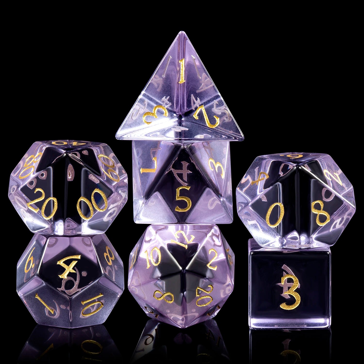 New Design Natural Gemstone D&d Engraved DND Glass Polyhedral Dice Set 16mm Purple Handmade Stone Tabletop Games