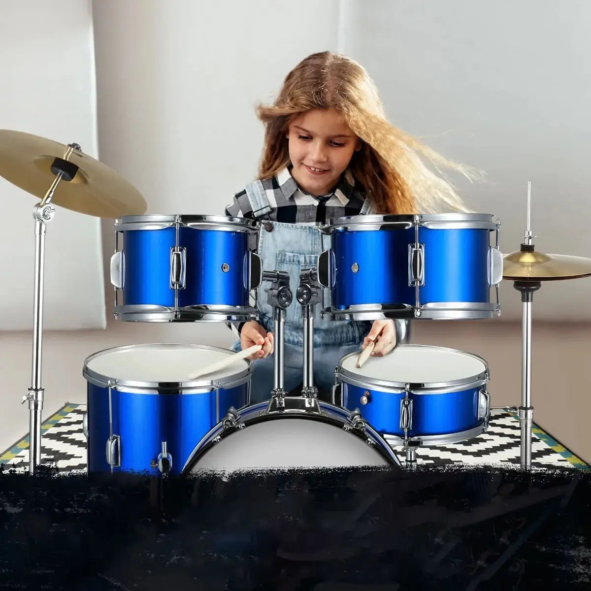 HUASHENG  Professional Pcuession Instruments Cymbals Stool Electric Children Kids Drum Kit for Gift Juniors 5 Piece Drums Set