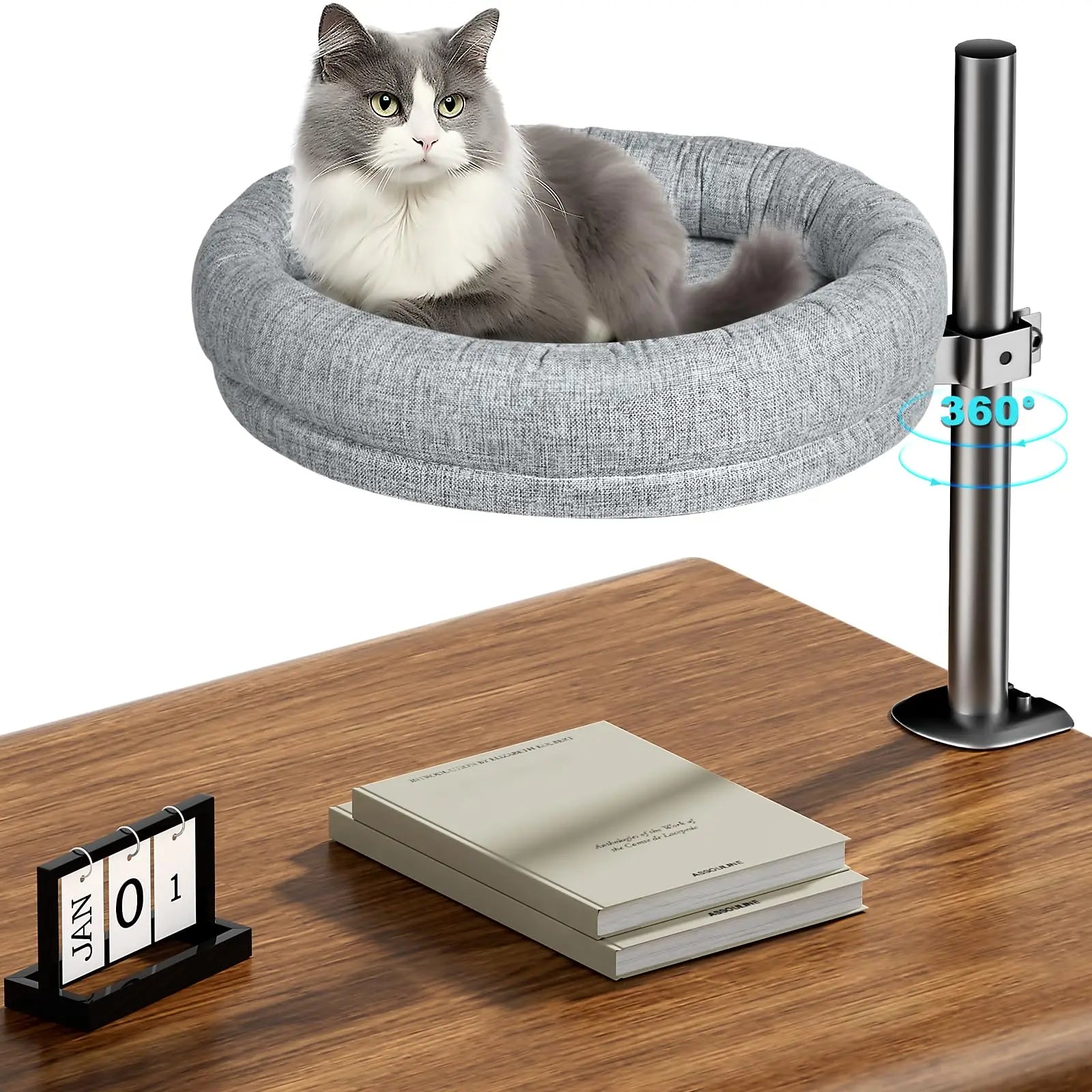 360 Degree Cat Bed Linen Round Office Desk-mounted Elevated Kitten Hammock with Stylish Pet Nest Mat for Dogs for Summer Winter