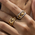 J&D Minimalist 18k Gold Fashion Ring Women Jewelry Starry Moon Hollow Double Layered Open  Ring
