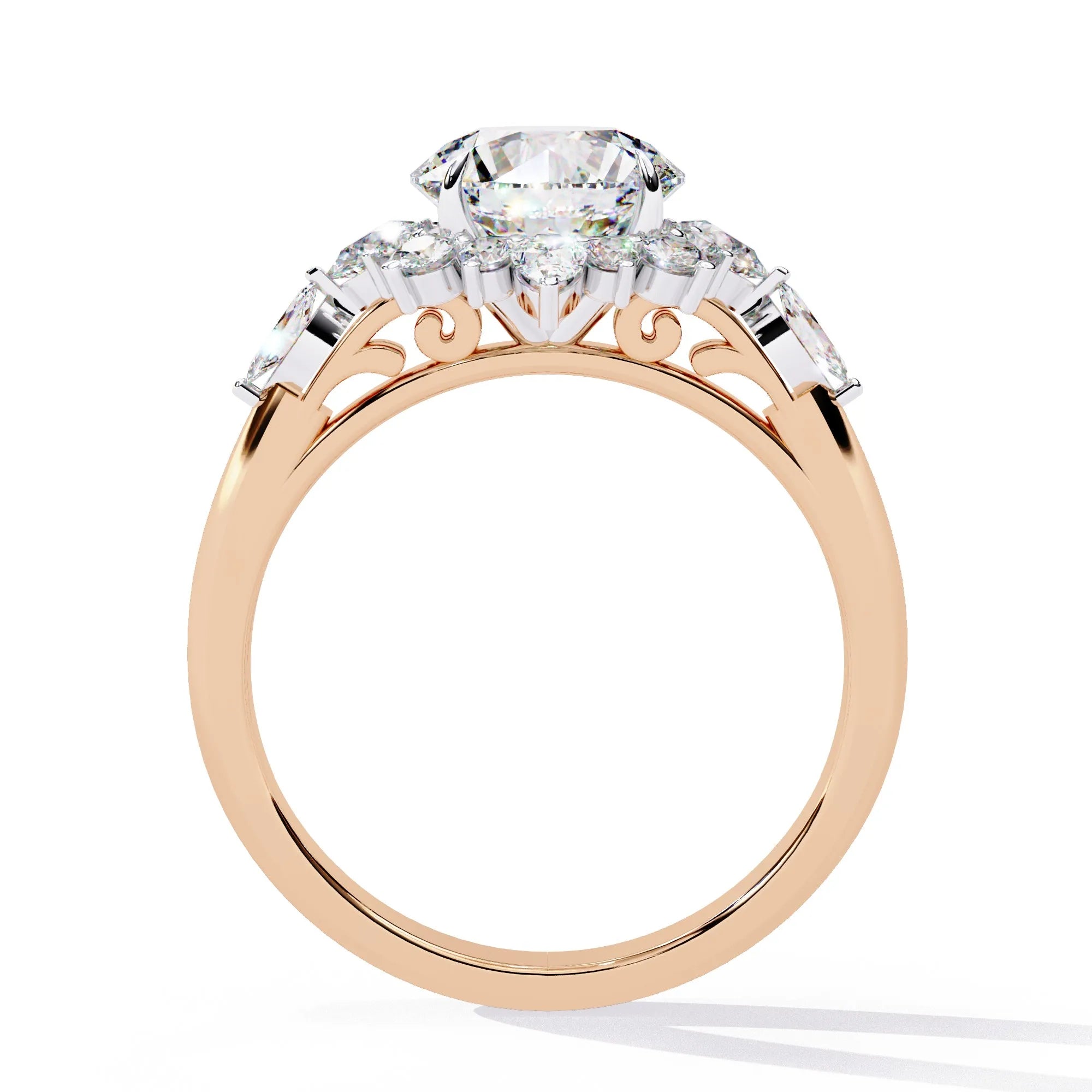 New Trendy Platinum PT950 14K Gold Plated Lab Grown Diamond Flower Shape IGI Certified Wedding Band Ring for Women