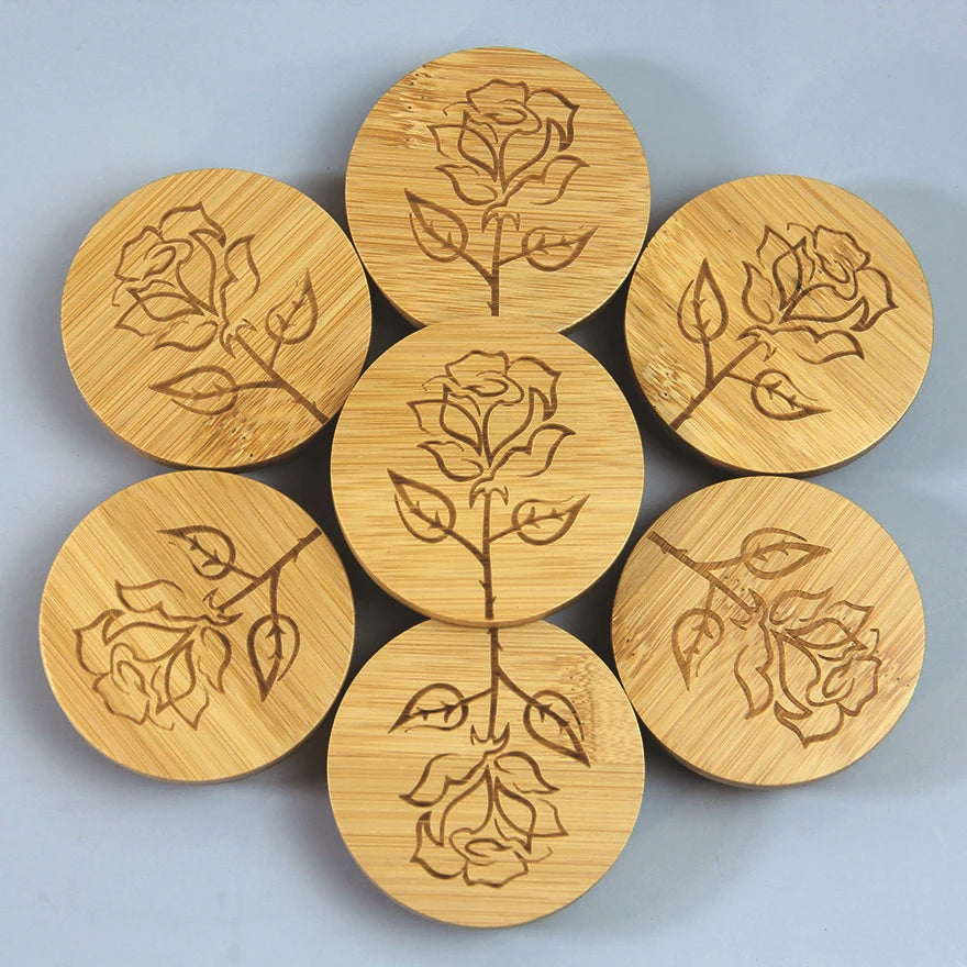 Hot Sale Yogurt Jar Lids Bamboo Wood Lids That Fit Yogurt Jars Perfect Sealing Fits Oui Lid with Silicone Seal and Rose Pattern