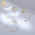 Wholesale Simplest Stainless Steel Thin Chain Adjustable Small Flower Bracelet Pink Crystal Earring Bracelet Set for Women