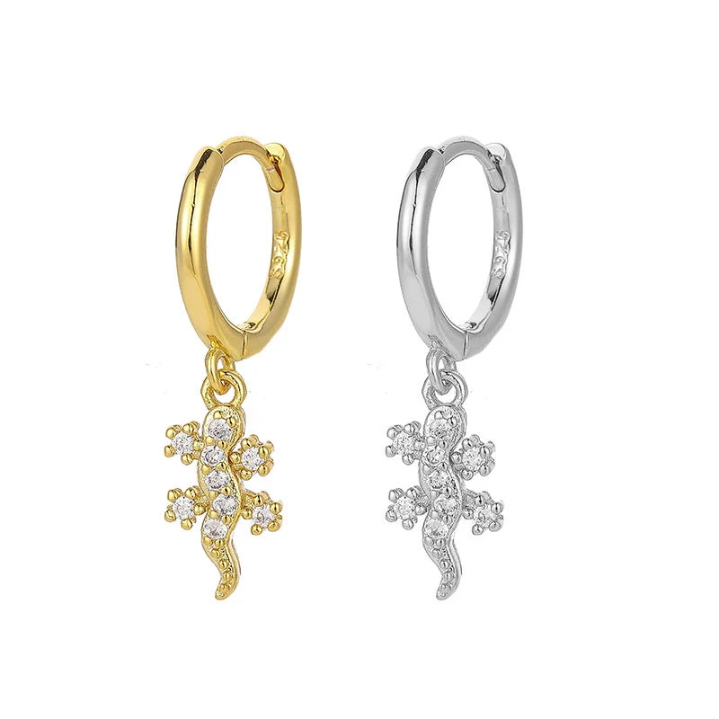 EH1023 925 Sterling Silver Pave Zircon Gecko Hoop Earrings Gold Plated Fashion Ear Needle Design Wedding Jewelry Gift for Women