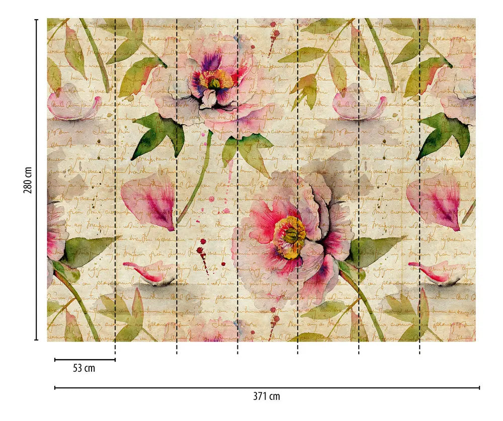 Made in Germany Photo Wallpaper Murals Floral Beige Green Pink Non Woven Vinyl Wall Mural Vintage for Hotel Bulk - 371 x 280 m