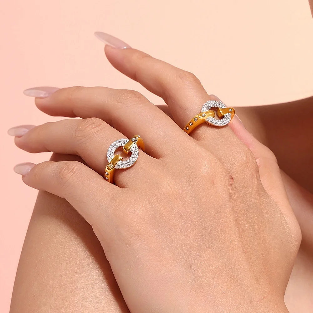 Fenyi Wholesale Fashion Starry Sky Rhinestone Plated 18k Real Gold Niche Light Luxury Anti-fading Stainless Steel Ring for Women