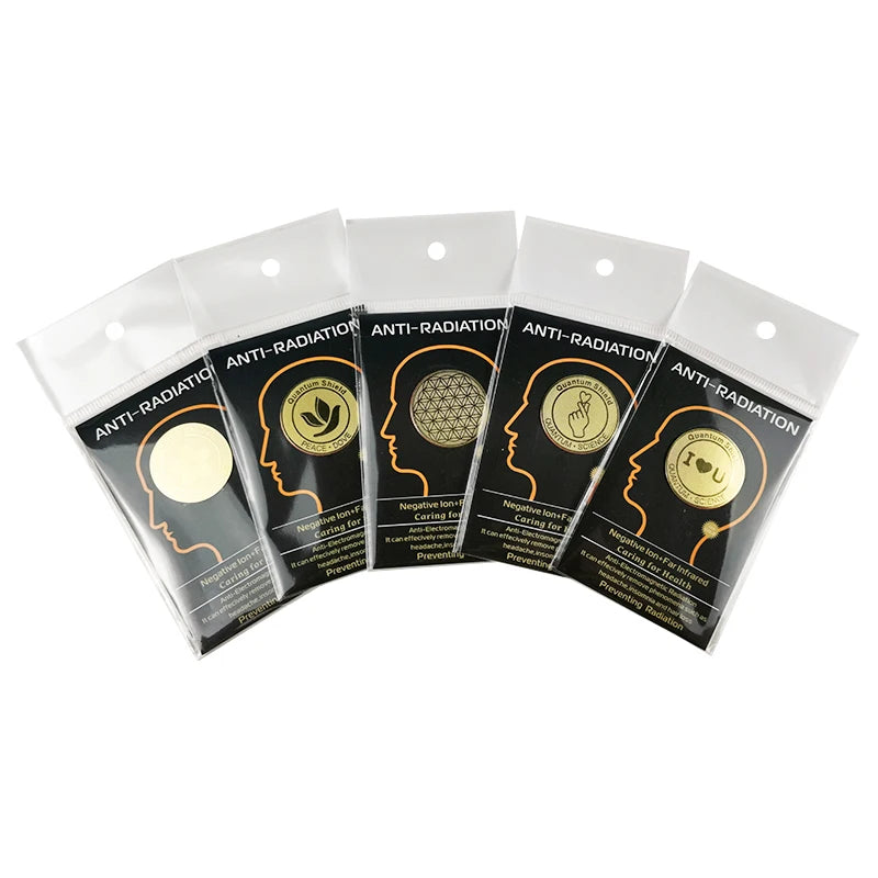 Hoonni Wholesale Golden 24k Metal Quantum Shield EMF Protection Health Care Anti Radiation Sticker Negative Ions 1500cc for