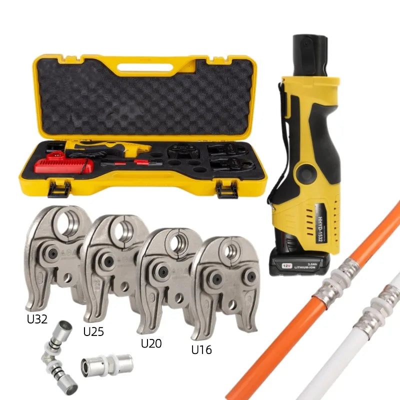 GLAM Mini Pro Press Pipe Crimping Tool Kit Set HHYD-1532 Fast Charger U16-32mm Compact Jaw Pex Tube Cordless Electric Hydraulic
