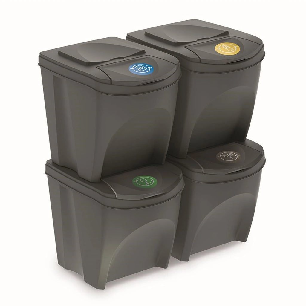 Set of 4 KEDEN SORTIBOX waste bins recycling bin grey volume 4x25L
