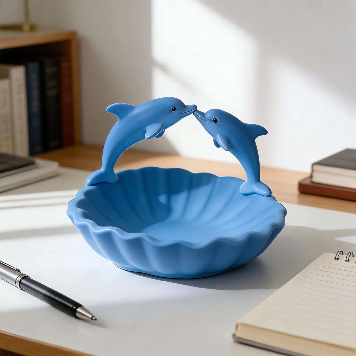 Marine Life Dolphin Resin Tray with Shell Design Blue Ocean Themed Candy Dish for Home Decor Handcrafted Serving Bowl