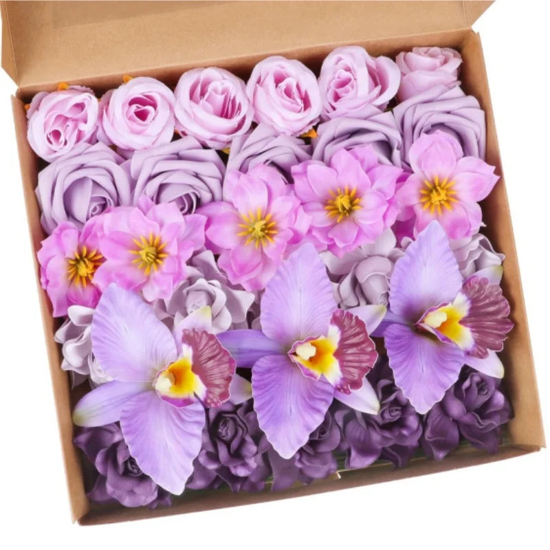 Artificial Purple Flowers Combo Mix Rose Iris Gardenia Flowers With Stem for DIY Wedding Bouquets Party Bridal Baby Shower Decor
