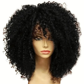 16 Inch Afro Kinky Curly Hair Wigs Natural Black Full Machine Made Wigs 100% Virgin Short Brazilian Human Hair for Black Woman