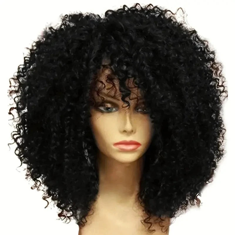 16 Inch Afro Kinky Curly Hair Wigs Natural Black Full Machine Made Wigs 100% Virgin Short Brazilian Human Hair for Black Woman