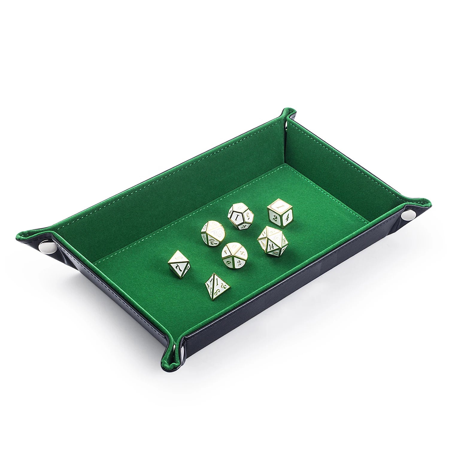 Wholesale Custom Logo Green PU Leather Foldable Dice Rolling Tray Holder for DND Tabletop Games