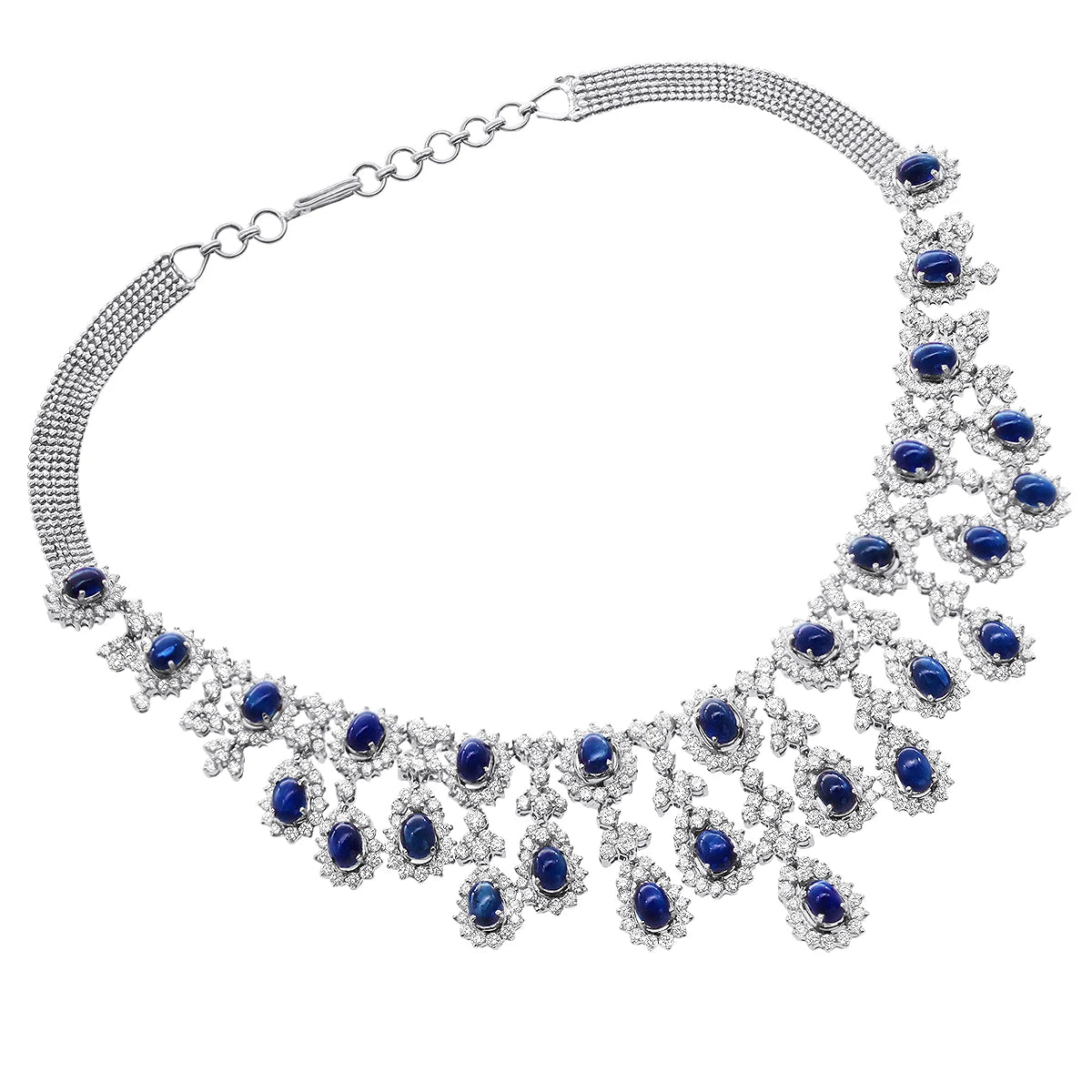 14K White Gold Luxury IGI Certified Necklace for Women with Blue Sapphire & Lab Grown Brilliant Cut Diamond Engagement Wedding