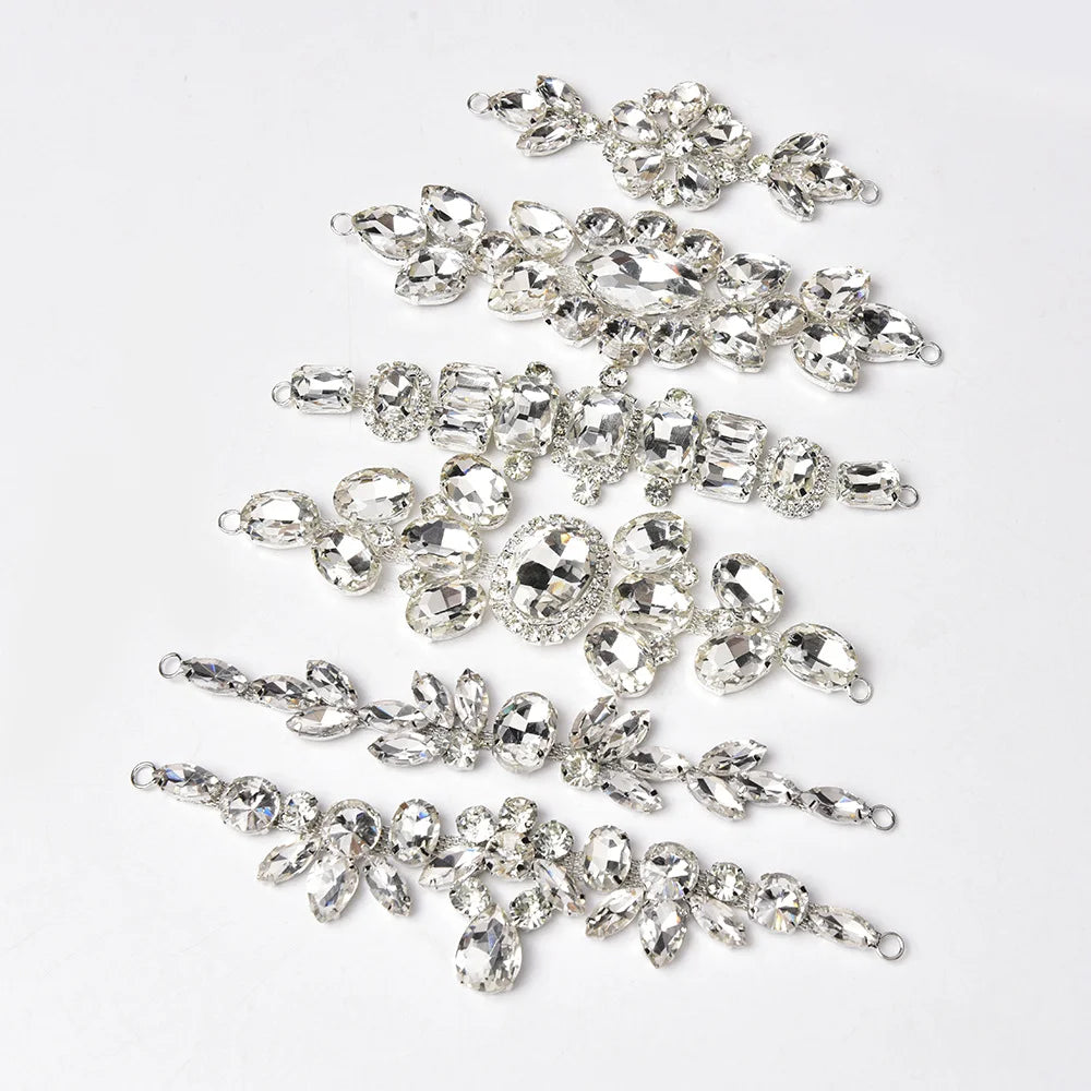 White Crystal Decorated Short Chain Water Drop Rectangular Diamond Buckle With Loops on Both Ends Clothing DIY Accessories