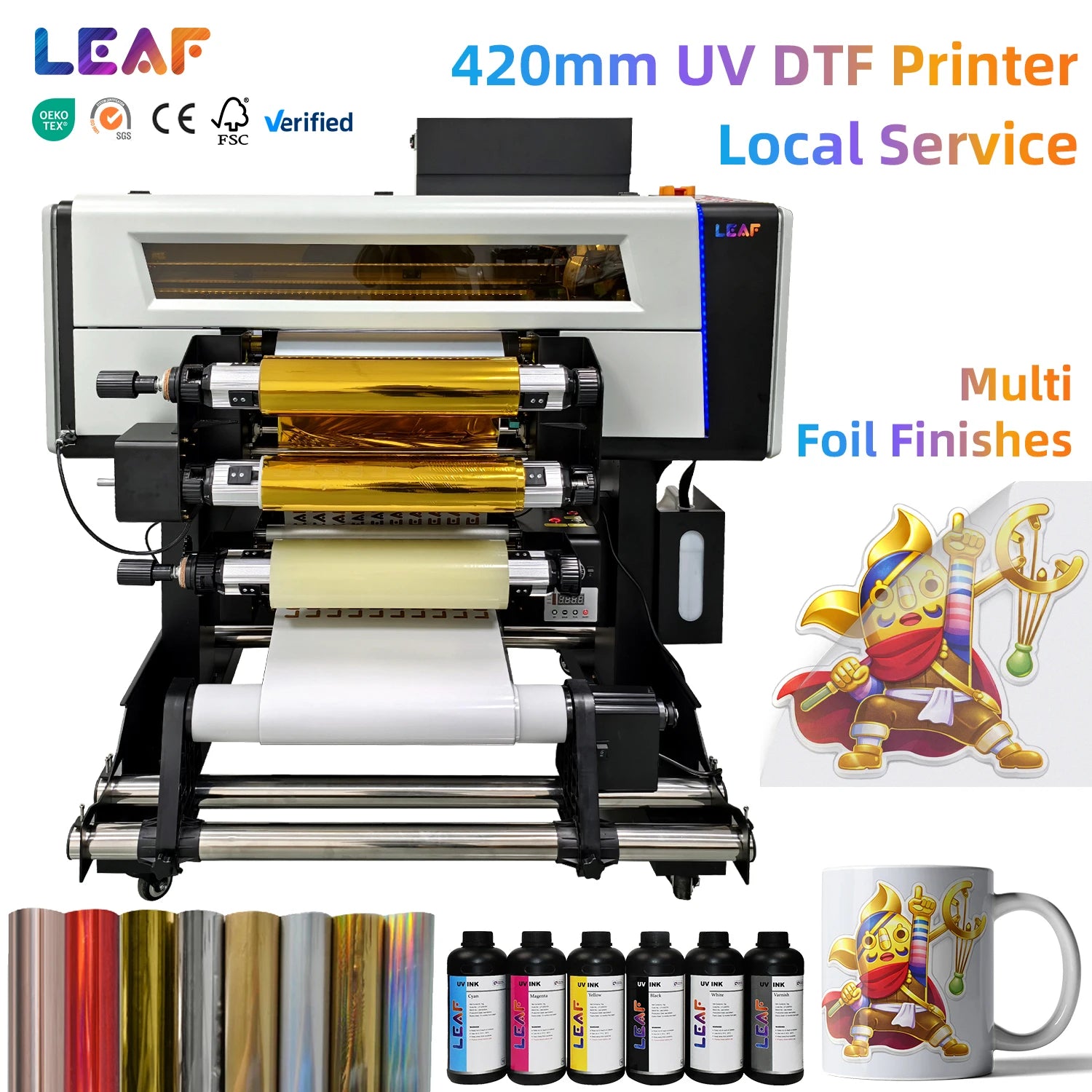 LEAF Professional Technical A2 UV DTF Transfer Printer Multi-Function 3D Logo Printing Heads for Bottles Pen Wraps Gift Boxes