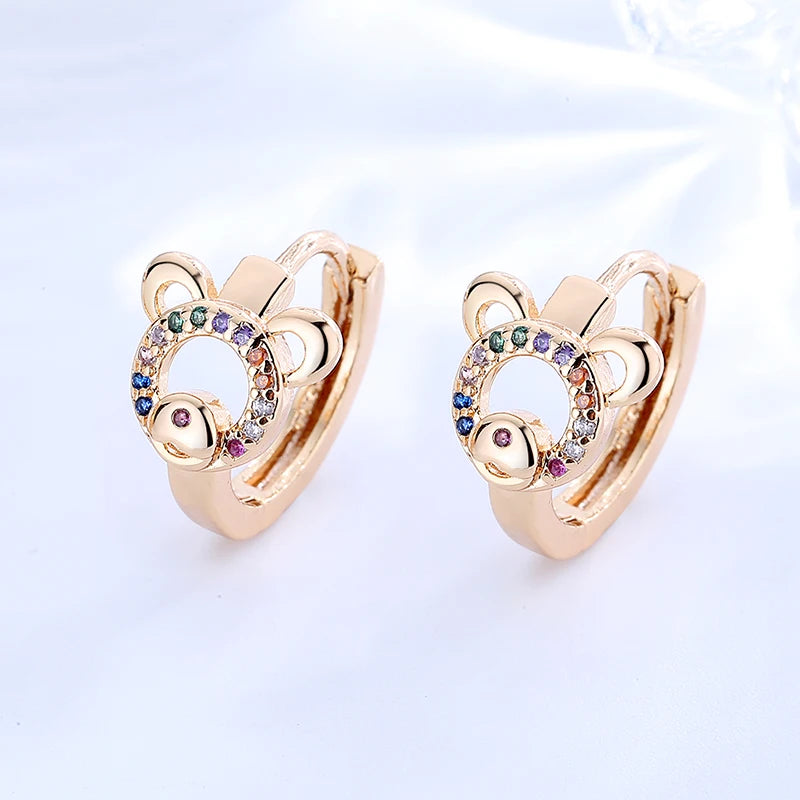 Wholesale Multiple Vintage Lacie Pearl Enamel Mouse-Shaped Fashion Huggies Earrings Jewelry Copper Zircon 18K Gold Earrings