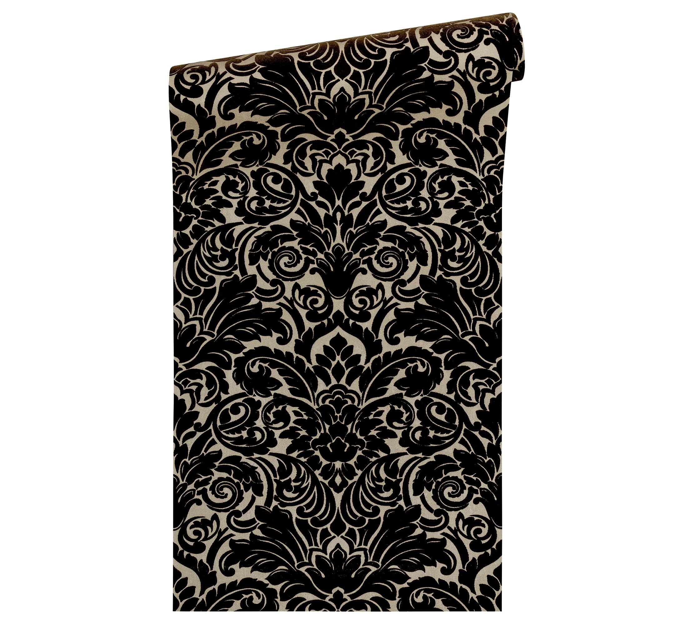 Made Germany Modern Luxury Velvet Flock Damask Black Gold Non Woven Wallpaper Rolls for Hotel & Bathroom Use 1005 X 052 m