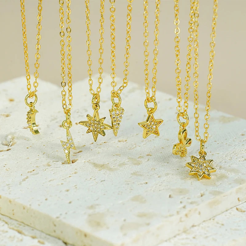 Star Moon Heart Pendant Choker Necklace Cz Cross Necklace butterfly Cz Necklace High Quality Fashion Jewelry Couple Micro Pave