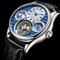 Custom Logo Multifunction Mechanical Watches Fashion Two Time Zone Moonphase 316L Steel Waterproof Men's Flying Tourbillon Watch