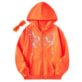 Orange Crystal Butterfly Design Women's Full Zip Hoodie 480GSM Heavyweight Cotton Fleece Jacket Oversized Drop Shoulder