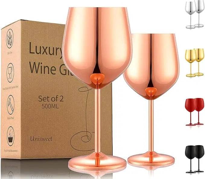 Rose Gold Stainless Steel Unbreakable 18oz Classic Reusable Wine Glasses for Business Gifts Christmas Party & Birthday