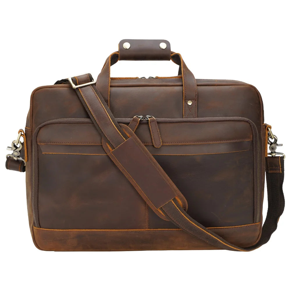 Cowhide Genuine Leather Briefcase Handbag Shoulder Travelling Lawyer Crazy Horse Leather Briefcase Handbag