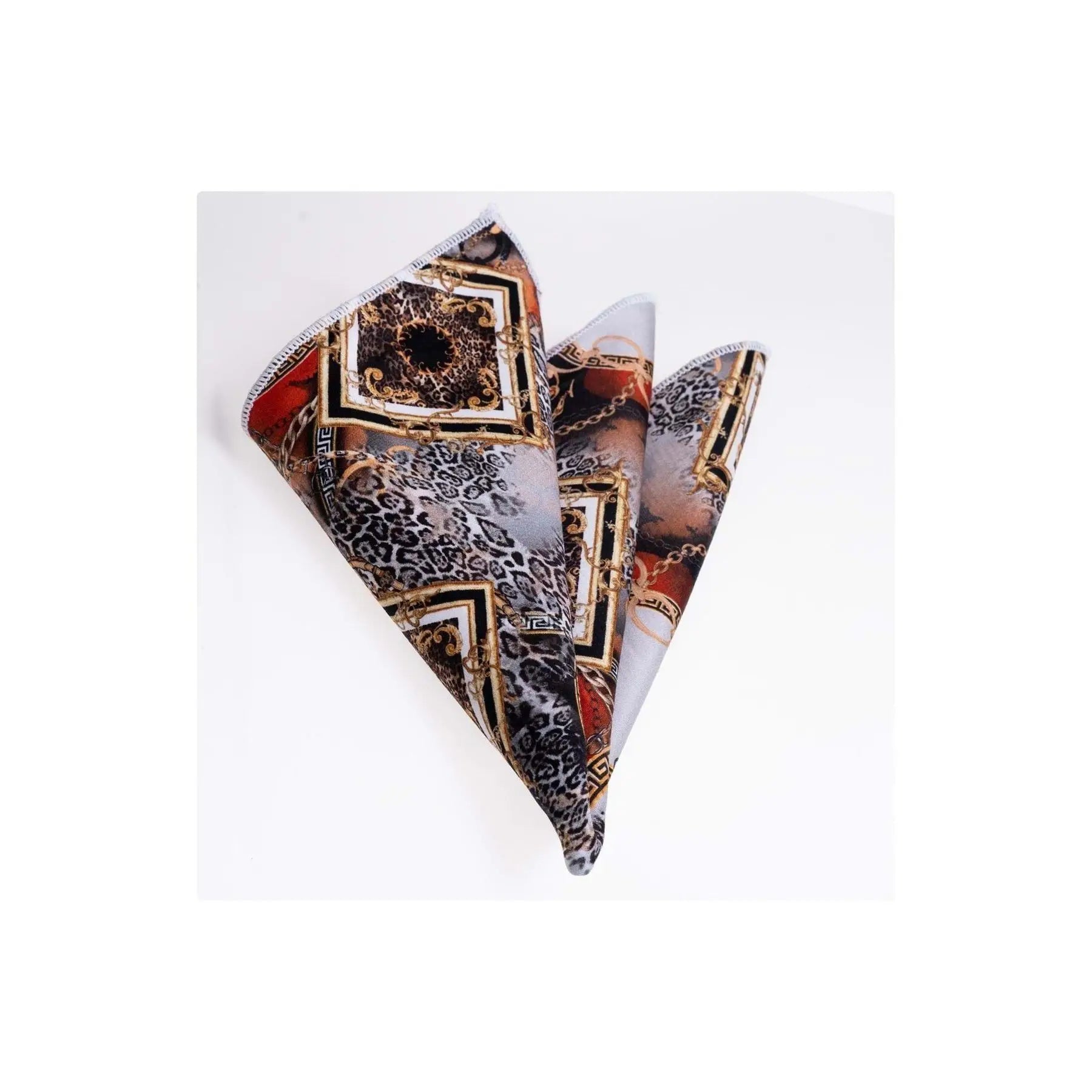 100% Cotton Red Smoke Leopard Digital Print Design Collar Pocket Square One Size Made in TR for Groom Wear