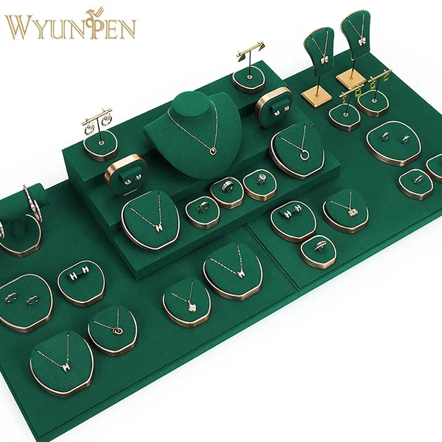 WYP Jewelry Display Stand Wholesale Green Jewelry Display Set  6 Piece Luxury Ring Earring Bracelet Showcase Stand