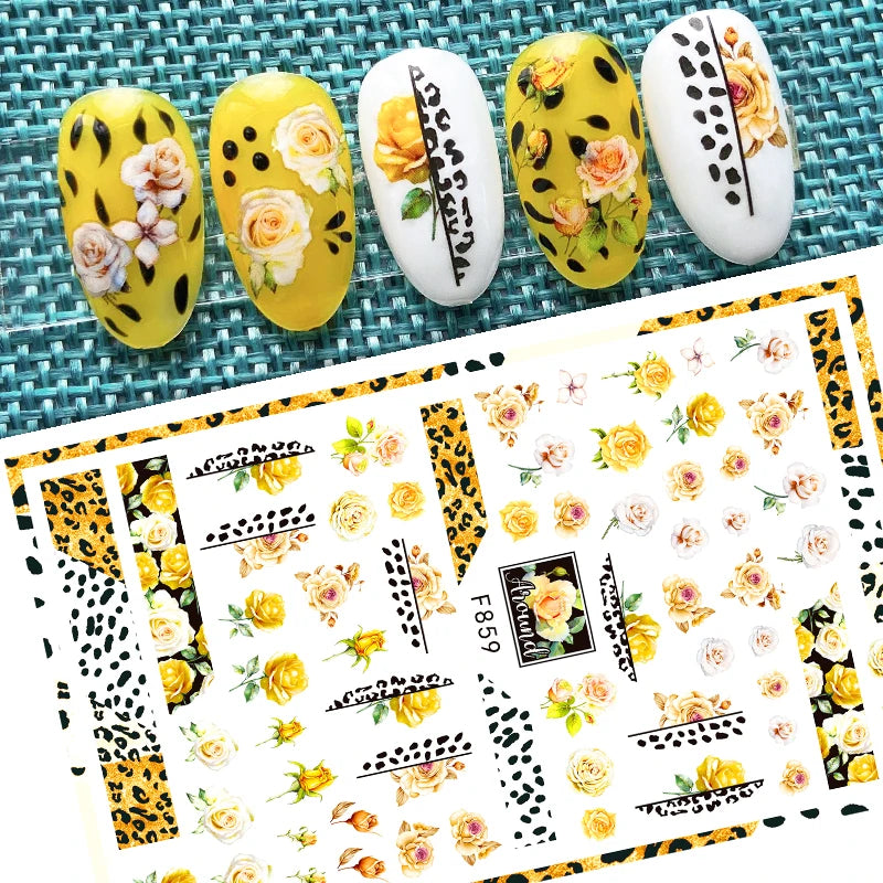 Colorful Summer Rose Flower Nail Art Sticker Self Adhesive 3D Flower Nail Stickers for Women