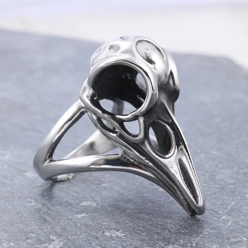 Jewelry Tarnish Free Biker Punk 3D Stainless Steel Mens Odin Crow Bird Raven Ring