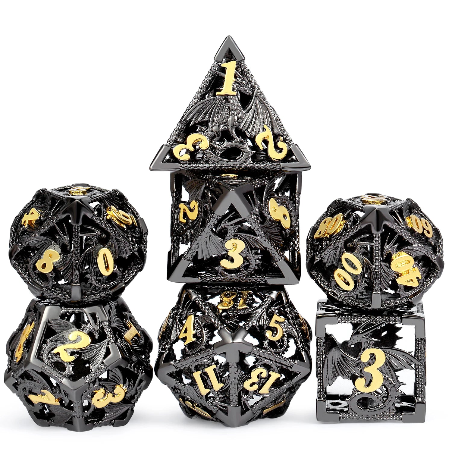 Wholesale Dragon Hollow Metal DND Dice Set D4 D6 D1O D12 D20 D% D&D Custom Dice with Metal Gift Tin for Dungeons & Dragon Game
