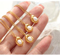 Aimgal Fine Jewelry 316L Stainless Steel 18k Gold Plated Collarbone Necklace Natural Freshwater Pearl Pendant Non Tarnish
