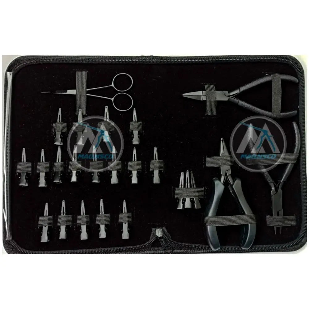 Professional Hair Extension Pliers Set 16-in 1 Micro Ring Tool Kit with Loop Scissors & Crimping Pliers | MAQNSCO