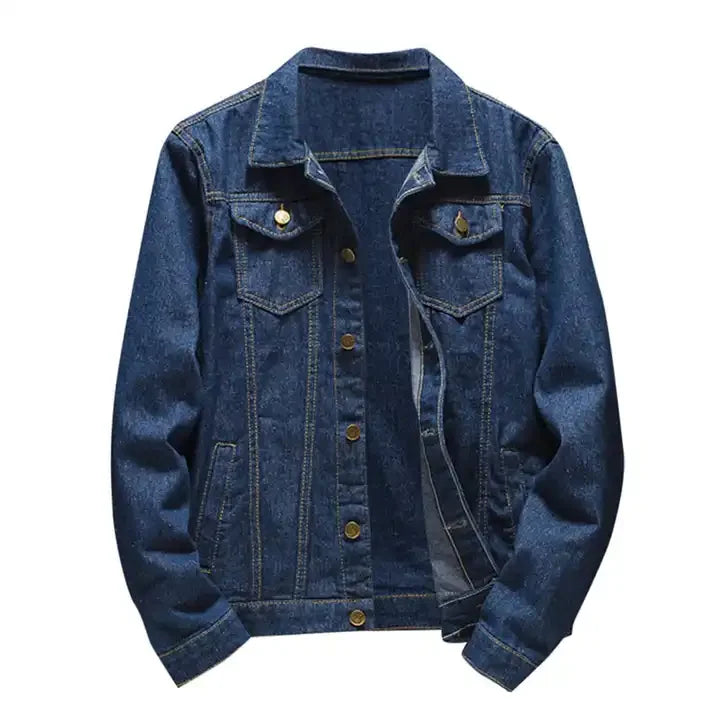 Stylish Custom Washed Blue Denim Jacket for Men Embroidered Motorcycle Classic Jean Outerwear