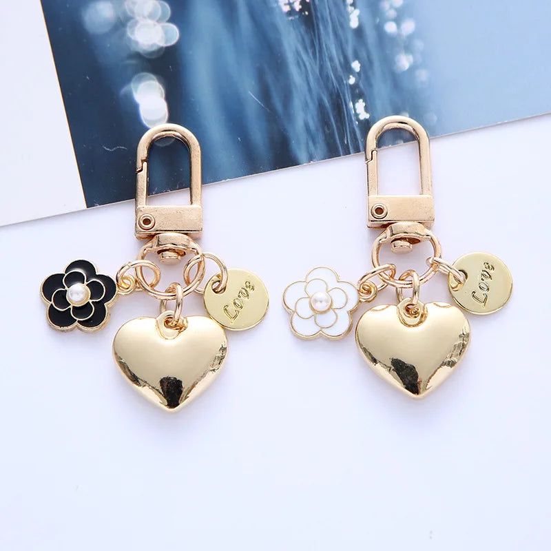 Factory Customized Leather Crystal Rhinestone Heart Keychain Leather Tassel Heart Key Holder Keychain