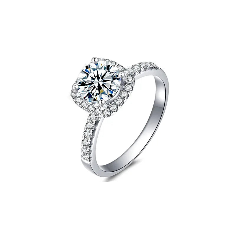 XJZ003 1ct 6.5mm VVS D Colorful Cushion 18K White Gold Plated 925 Silver Moissanite Gorgeous Engagement Ring Claw Setting