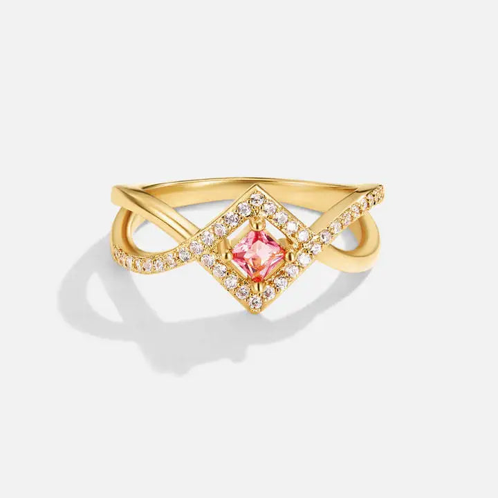 Low MOQ Wholesale Jewelry Women 925 Sterling Silver pink Crystal Ring Gold Plating
