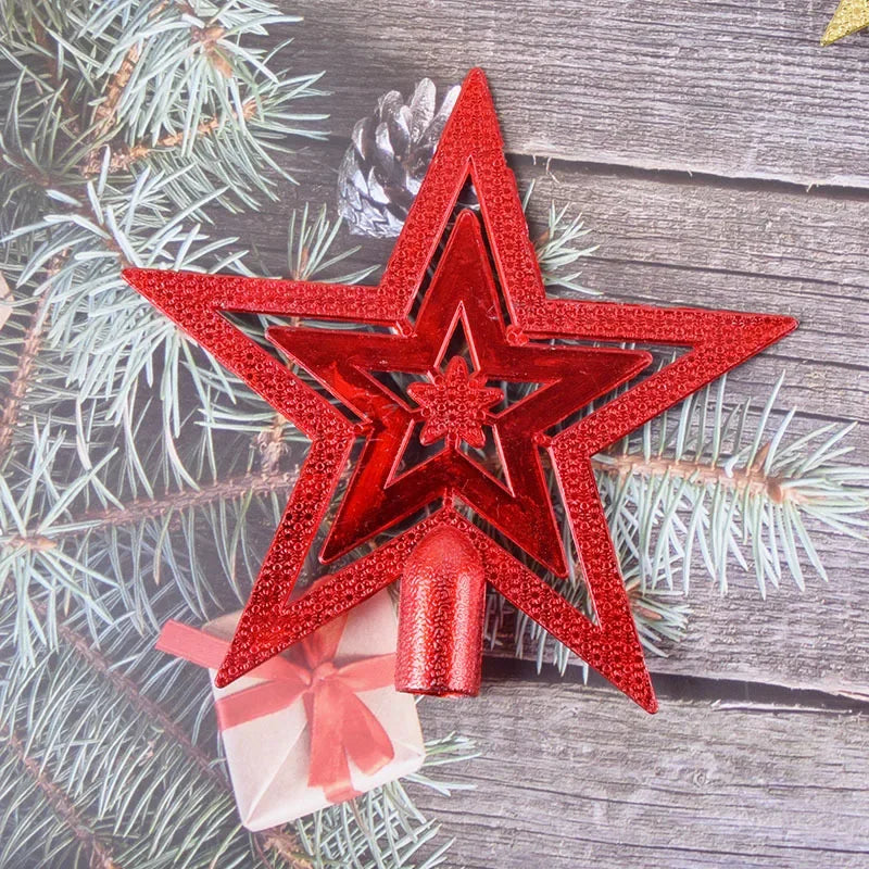 Christmas Pentagram Pendant Xmas Tree Topper 5 Point Star Ornament Glitter Stars Decorations Sparkle Treetop Santa Tree Topper