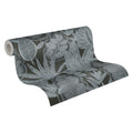 Modern Floral Wallpaper Rolls-Non Woven Vinyl-Black/Grey/White-Made in Germany-Hotel & School Use-10.05x0.53m
